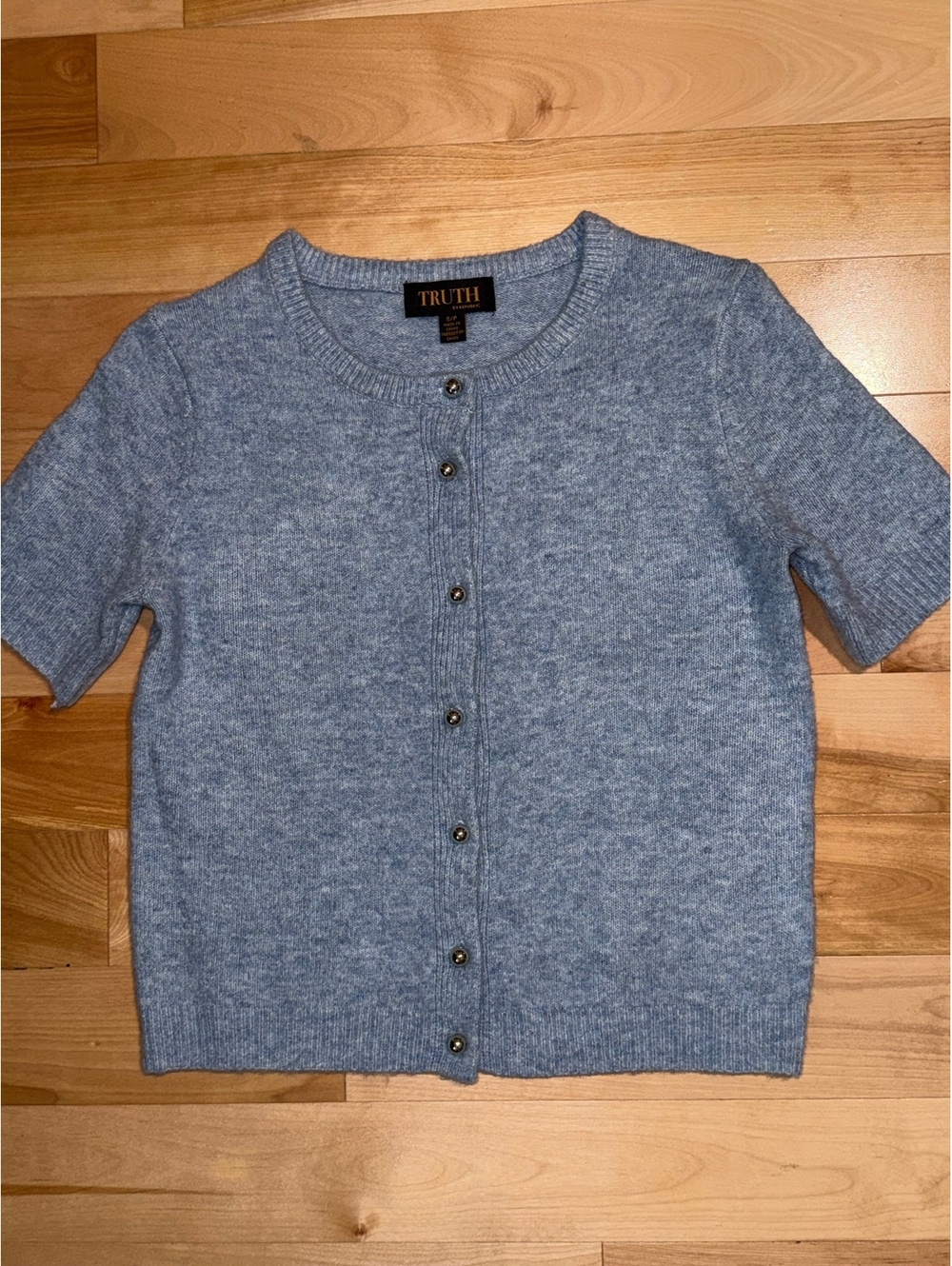 Truth by Republic Light Blue Short Sleeve Button-Up Knit Cardigan, Size S/P,NWOT
